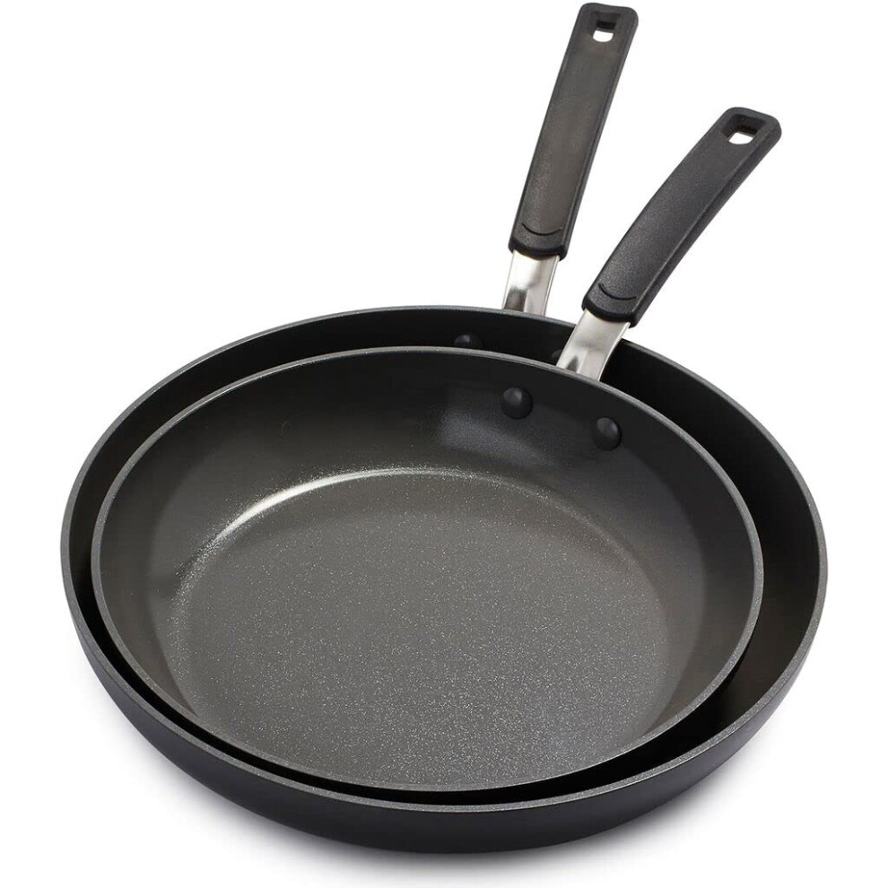GreenPan Levels Stackable Hard Anodized Healthy Ceramic Nonstick  10"""" and 12"""" Frying Pan Skillet Set  PFAS-Free  Dishwasher Safe  Black-image-OPC-PHTGZWN-NEW