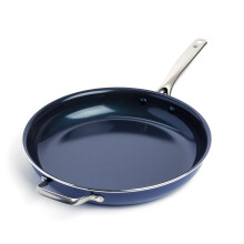 Ustensiles de cuisine en diamant bleu 14 """" Grande pole  frire avec poigne d'assistance en cramique sain et en cramique antiadhsive PFAS et