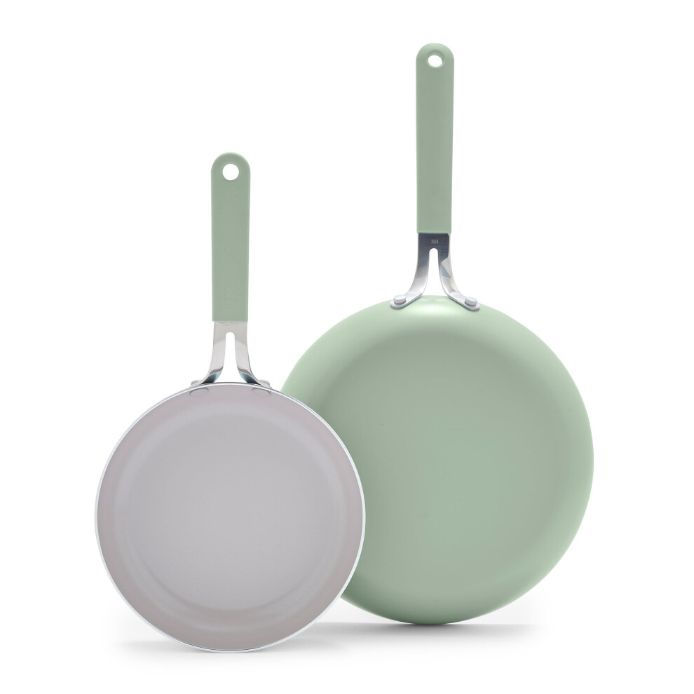 Greenlife 8"""" & 10"""" Healthy Ceramic Nonstick Frying Pan Set Pfas-Free Pfoa-Free Dishwasher & Oven Safe Stay-Cool Handles Durable Body Vers