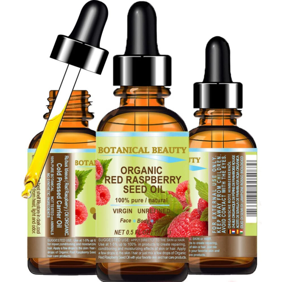 Botanical Beauty Red Organic Raspberry Seed Oi 100% Pure Natural Undiluted Virgin Unrefined Cold Pressed Carrier Oil. 0.5 Fl.oz.-15 Ml. For Face
