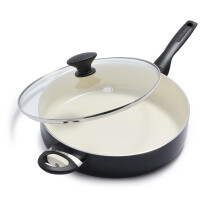 GreenPan Rio Healthy Ceramic Antihaft-Bratpfanne, 5 QT, Jumbo-Kocher, mit Hilfsgriff und Deckel, PFAS-frei, sp   lmaschinenfest, Schwarz