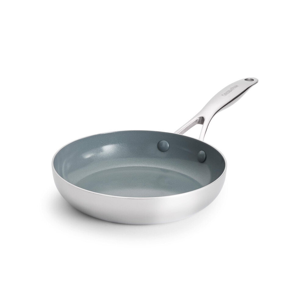 Greenpan Valencia Pro Stainless Steel 8 Frying Pan Skillet Induction Suitable Mirrored Tri-Ply Ceramic Nonstick Pfas-Free Pfoa-Free Multi Cla