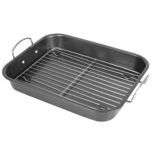 Home Basics Assadeira antiaderente de luxo com alas e grelha excelente para perus, presuntos e frangos 15,5"""" x 11,5"""" preta