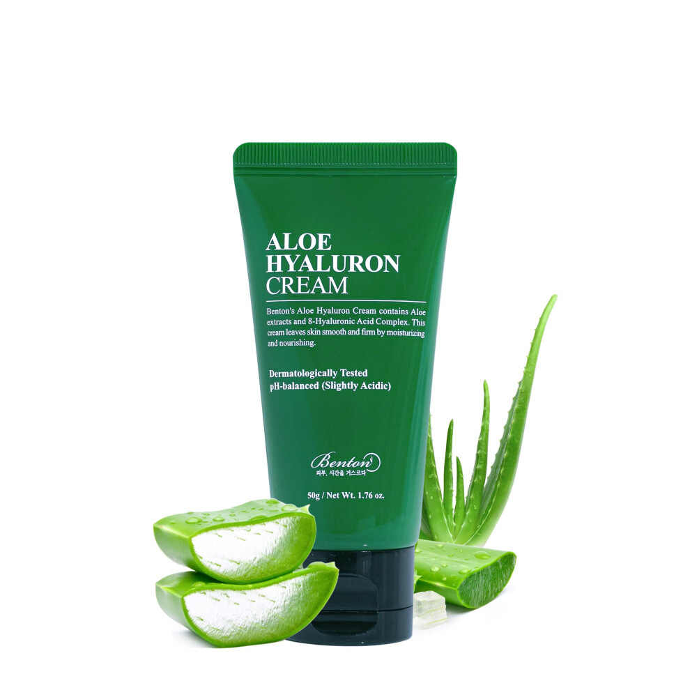 Benton Cream Aloe Hyaluron 50G (1.76 Oz.) - Aloe Leaf Water & Hyaluronic Acid Contained Soothing And Moisturizing Facial For Dryness And I