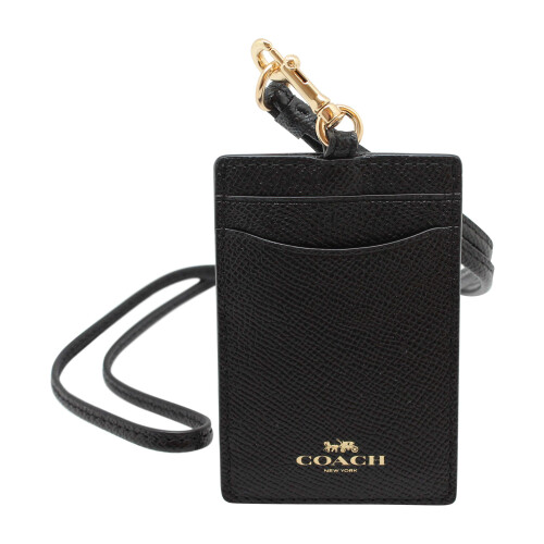 Coach Θήκη Ταυτότητας Coach Lanyard σε Δέρμα Crossgrain (Μαύρο/Χρυσό)