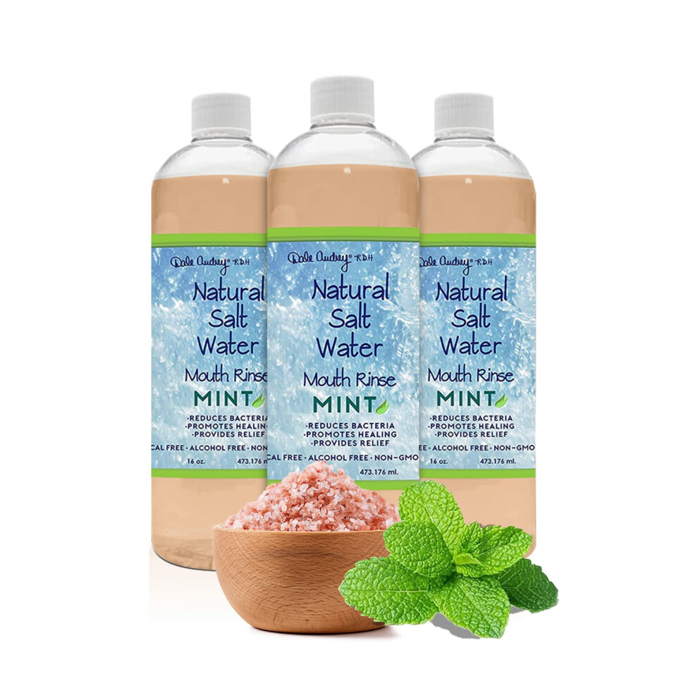 Dale Audrey 3 Pack Natural Saltwater Mouth Rinse | Himalayan Salt Water Oral Rinse | Organic Refreshing Mint Flavor Fluoride & Alcohol Free Mouthwash Fo Pink