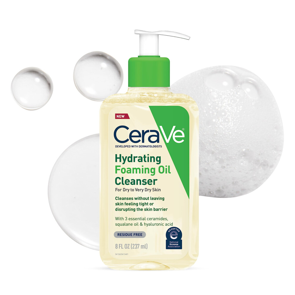 CeraVe Hydrating Foaming Oil Cleanser Wash with Squalane Oil  Triglyceride  Hyaluronic Acid and Ceramides  For Dry to Very Dry Skin  8 Oz