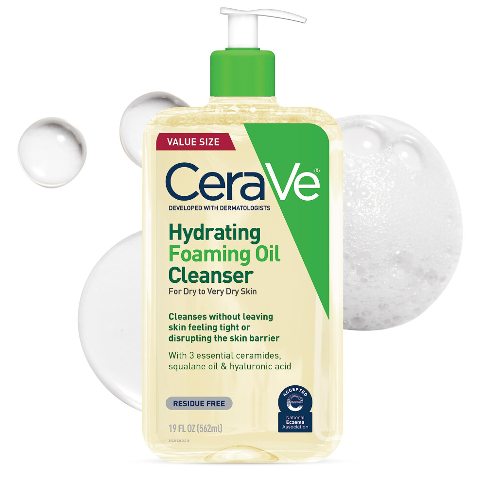 CeraVe Hydrating Foaming Oil Cleanser | Moisturizing Oil Cleanser for Face & Body | Squalane Oil + Hyaluronic Acid + Ceramides | For Dry to Very