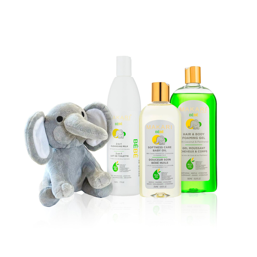 Baby Care Set: Bebe Cleansing Milk (500Ml) Softness Care Baby Oil & Hair And Body Foaming Gel Gentle Nourishing Hypoallergenic Skincar Makari