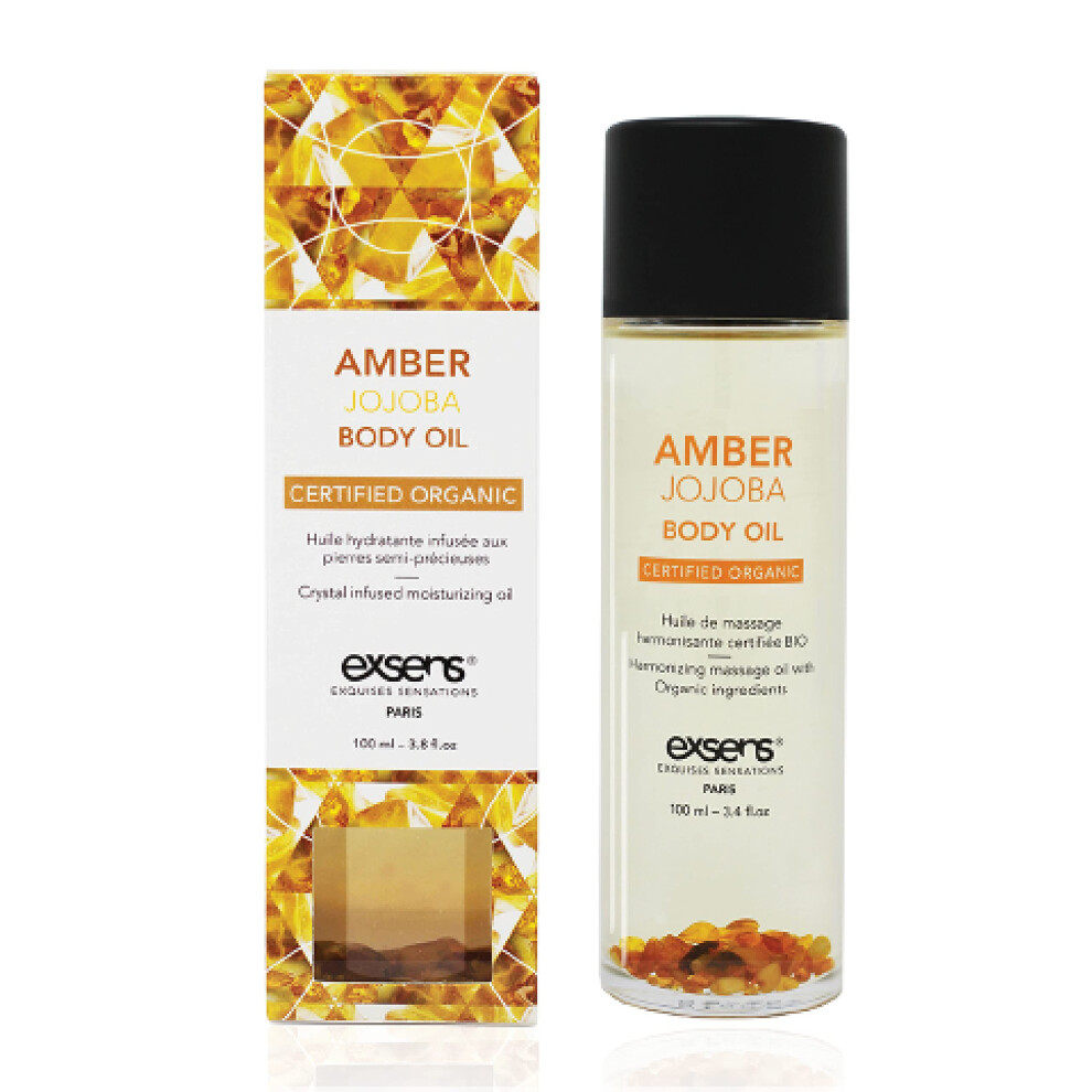 Exsens Amber Jojoba Crystal Infused Moisturizing Body Oil Great For Skin & Hair Certified Organic Vegan Paraben Free Non Gmo Natural Fragra