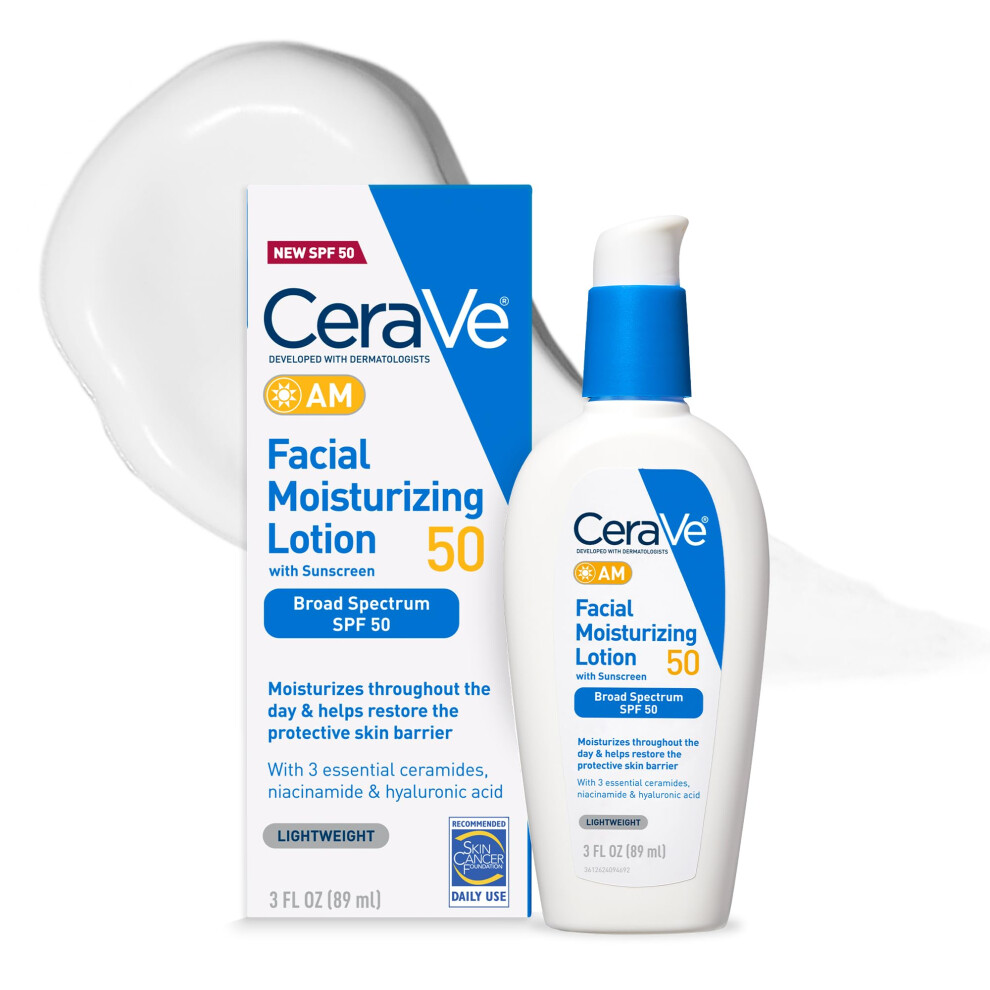 CeraVe AM Facial Moisturizing Lotion SPF 50 | Face Moisturizer with SPF  Hyaluronic Acid  Niacinamide & Ceramides | Non-Greasy | Blends Seamlessl
