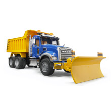 Bruder 02825 Mack Granite Wywrotka z lemieszem plugu snieznego do budowy i rolnictwa Zabawa w udawanie z modulem swietlnym i dzwiekowym