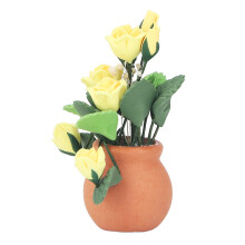 1:12 Puppenhausblume gelbe Rose roter Topf Keramik