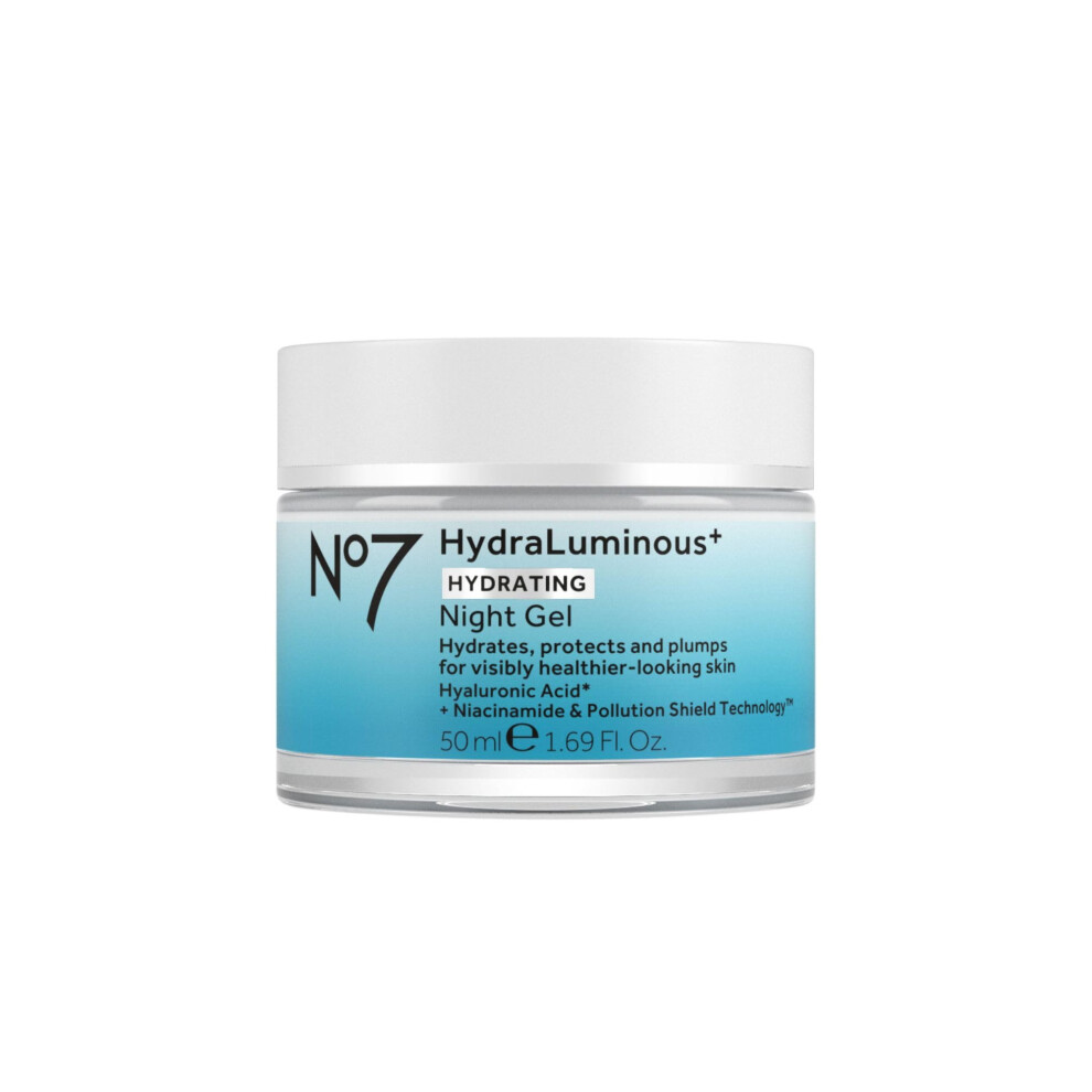 No7 HydraLuminous+ Hydrating Night Gel Moisturizer - Hyaluronic Acid and Vitamin B3 Niacinamide Face Moisturizer to Hydrate  Protect & Refresh Sk