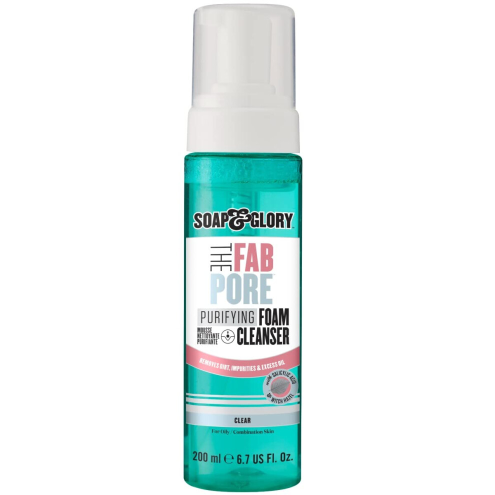 Soap & Glory The Fab Pore Purifying Foam Face Cleanser - Salicylic Acid & Witch Hazel Face Wash - Soft & Creamy Cleansing Foam For Oily Skin (200
