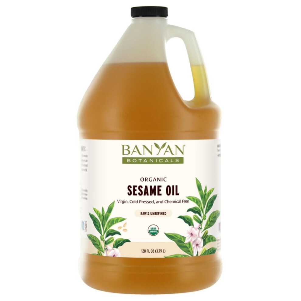 Banyan Botanicals Sesame Oil - Organic & Unrefined Ayurvedic Oil For Skin Hair Oil Pulling & More - Multiple Sizes - 128Oz. - Non Gmo Sustainab