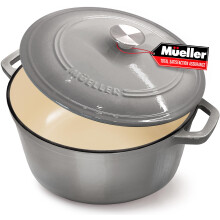 Mueller 6 Quart gemailleerde gietijzeren braadpan, zware braadpan en braadpan met deksel en knop, veilig voor alle kookplaten