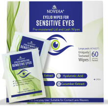 NOVEHA ?jenl?gsservietter - til sarte vipper og ?jenl?g - med hyaluronsyre kamille og aloe vera - individuelt indpakkede forfugtede puder (60 ser