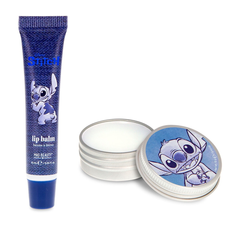 Mad Beauty Disney Stitch Denim Lip Balm Duo | | Blueberry Scent | Lip Care Gift Set | Cruelty-Free | Skincare Gift For Women Adults And Kids