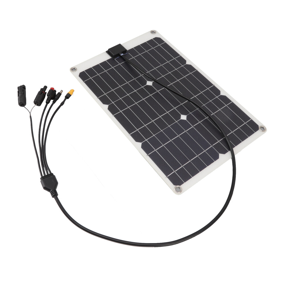 Solar Battery Panel 50W 4 Connectors Monocrystalline Silicon High Efficiency Portable Solar Charger Panel 18V Output 7891319349453