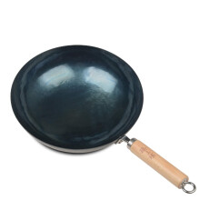 ZhenSanHuan Chinskie, recznie kute woki Pow i patelnie do smazenia z drewnianym uchwytem (sezonowane 32CM)
