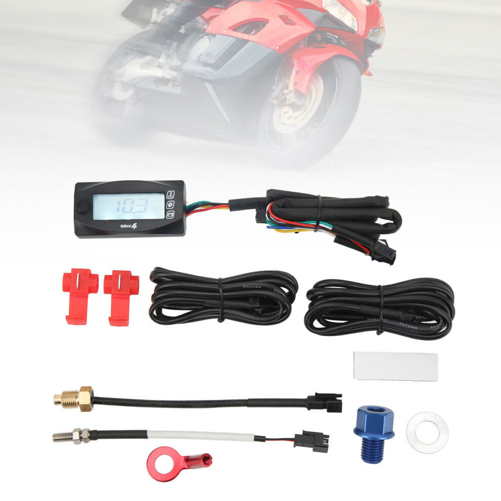 4 In 1 Motorcycle Thermometer Engine Oil Temp Voltage Time Lcd Digital Display Dc12v Universal M12x1.5 9491319350503