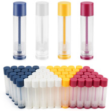 LotFancy Lippenbalsam-Tuben, 60 leere, 5,5 ml transparente Kunststoffbehlter mit 4 Farbkappen, BPA-frei, auslaufsicher, nachfllbar (Gelb, Wei, Bla