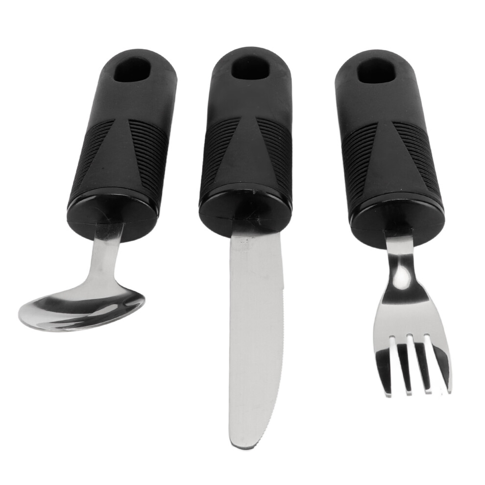 3pcs Household Utensils Stainless Steel Wide Rubber Handle Spoon Fork Set Utensils