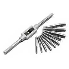 8-teiliges Set M12-M3, silberfarbene HSS-Schlitz-Gewindebohrer mit Drift-Halter