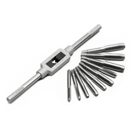 8-teiliges Set M12-M3, silberfarbene HSS-Schlitz-Gewindebohrer mit Drift-Halter