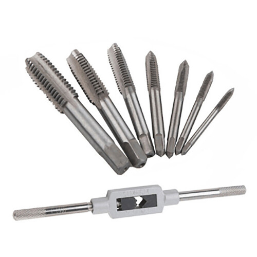 8-teiliges Set M12-M3, silberfarbene HSS-Schlitz-Gewindebohrer mit Drift-Halter 1