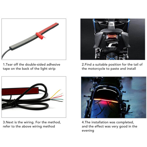Motorcycle LED License Plate Light Multifunctional Red Yellow LED Tail Light for Modification 12‑15V 2