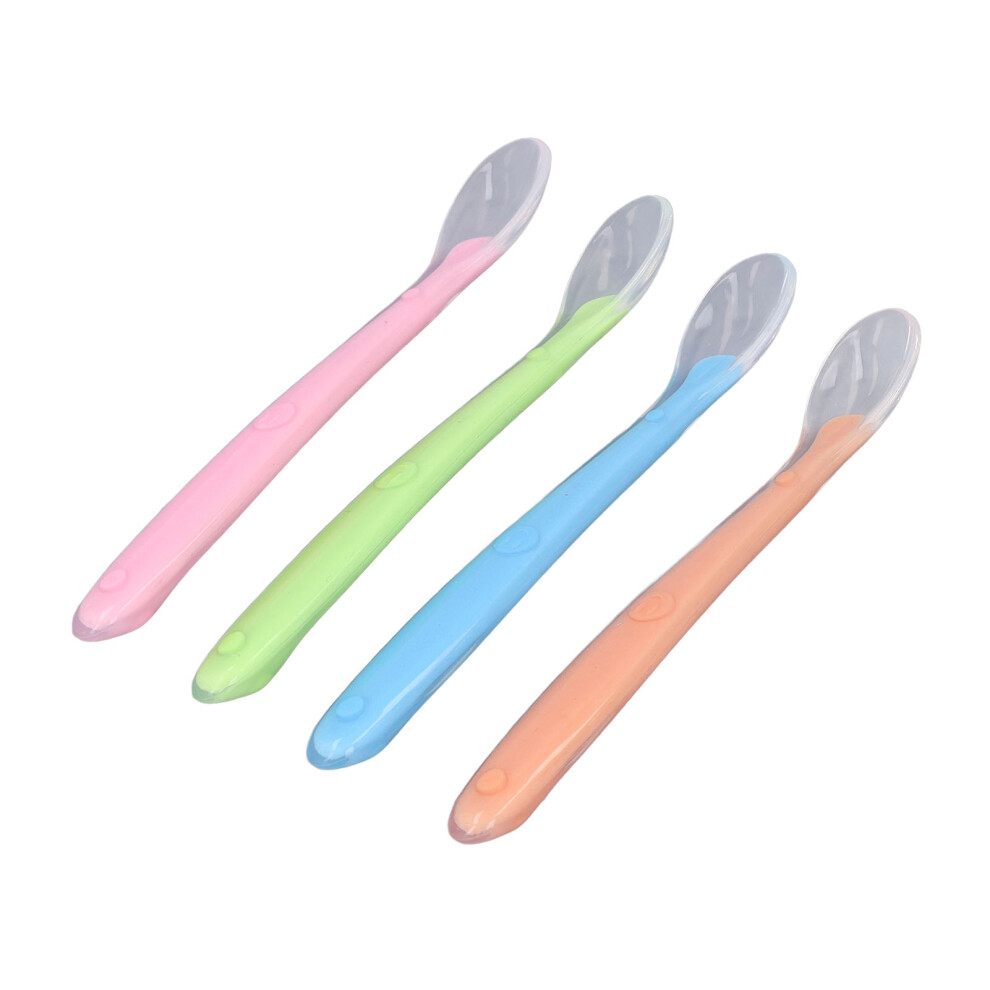 4PCS Baby Silicone Spoons Soft Cleanable Ergonomic Handle Oil Proof Training Feeding Spoons for Kids Toddlers