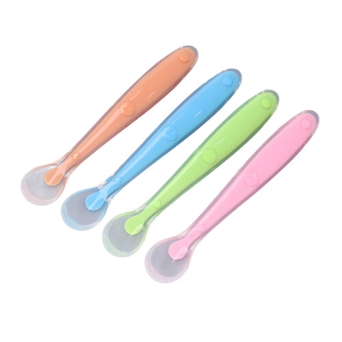 4 Stück Baby-Silikon-Fütterlöffel, weich, ergonomischer Griff 1