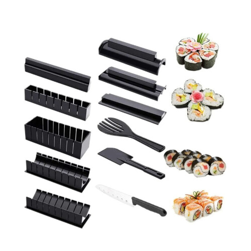 11-teiliges Sushi-Maker-Werkzeugset - 8 Formen, Schwarz