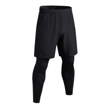 Men 2 in 1 Athletic Leggings Running Pants Stretchy Quick Drying Workout Pants with Pockets for Outdoor Sports Black Black L