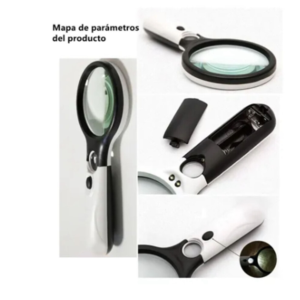Handheld Magnifier ABS Handle Portable LED Illuminated Lighted 3X 45X Magnifying Glass for Reading