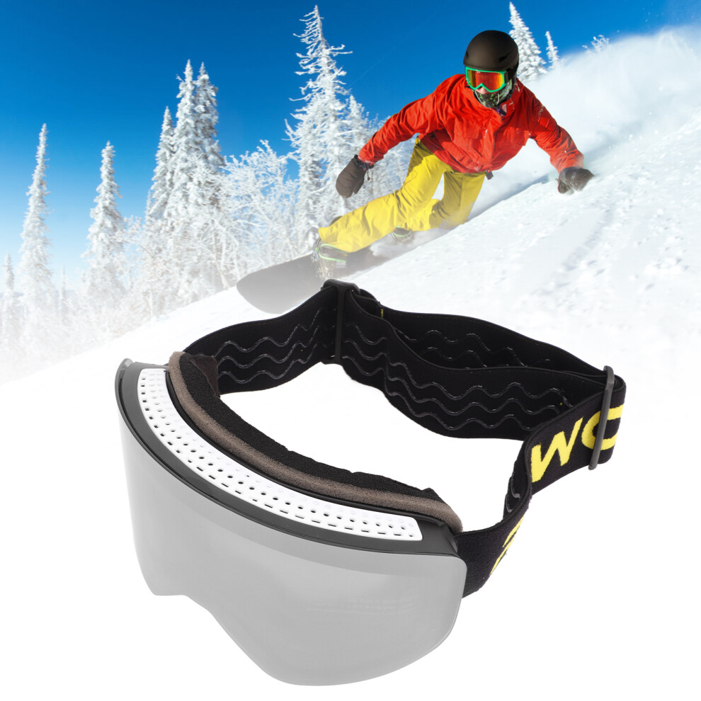 Ski Goggles with Magnetic Lens Anti Fog UV Protection Snowboard Goggles Outdoor OTG Snow Goggles Black Frame Silver Lens