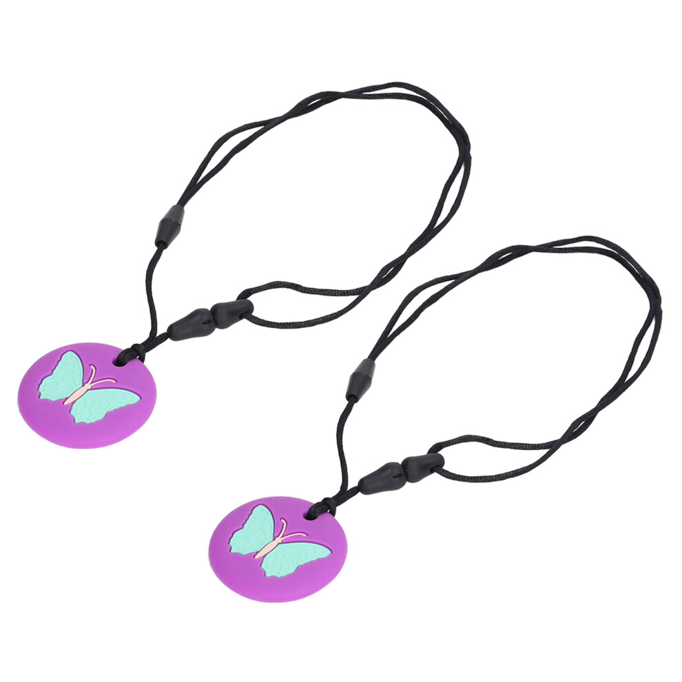 2Pcs Sensory Chew Necklace Safe Silicone Discomfort Relief Proper Hardness Baby Teething Necklace For Toddler Kids Purple