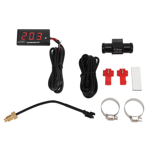Motorrad Digital-Wassertemperaturanzeige 32~248F, LCD, 12V, 18mm Sensor, Rot 1