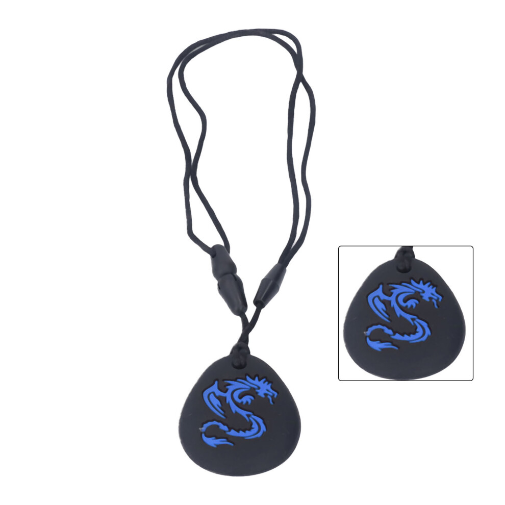 2Pcs Silicone Sensory Chew Necklace Chewy Chewable Teethers Necklace For Kids Chewing Teething Background Dragon Black/Blue
