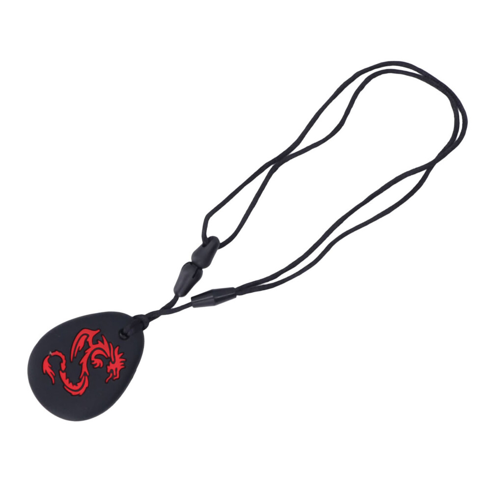 2Pcs Silicone Sensory Chew Necklace Chewy Chewable Teethers Necklace For Kids Chewing Teething Background Dragon Black/Red