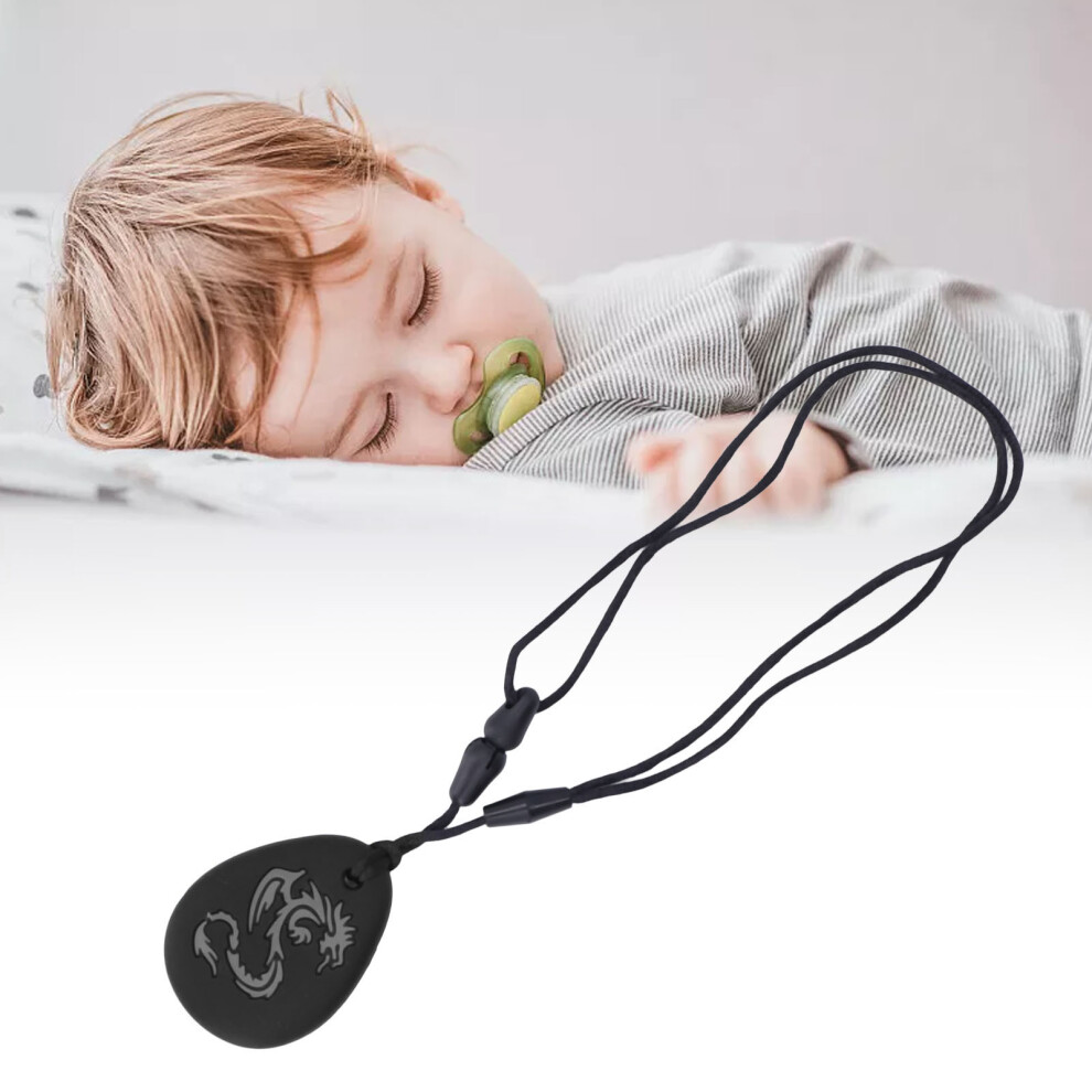 2Pcs Silicone Sensory Chew Necklace Chewy Chewable Teethers Necklace For Kids Chewing Teething Background Dragon Black/Grey