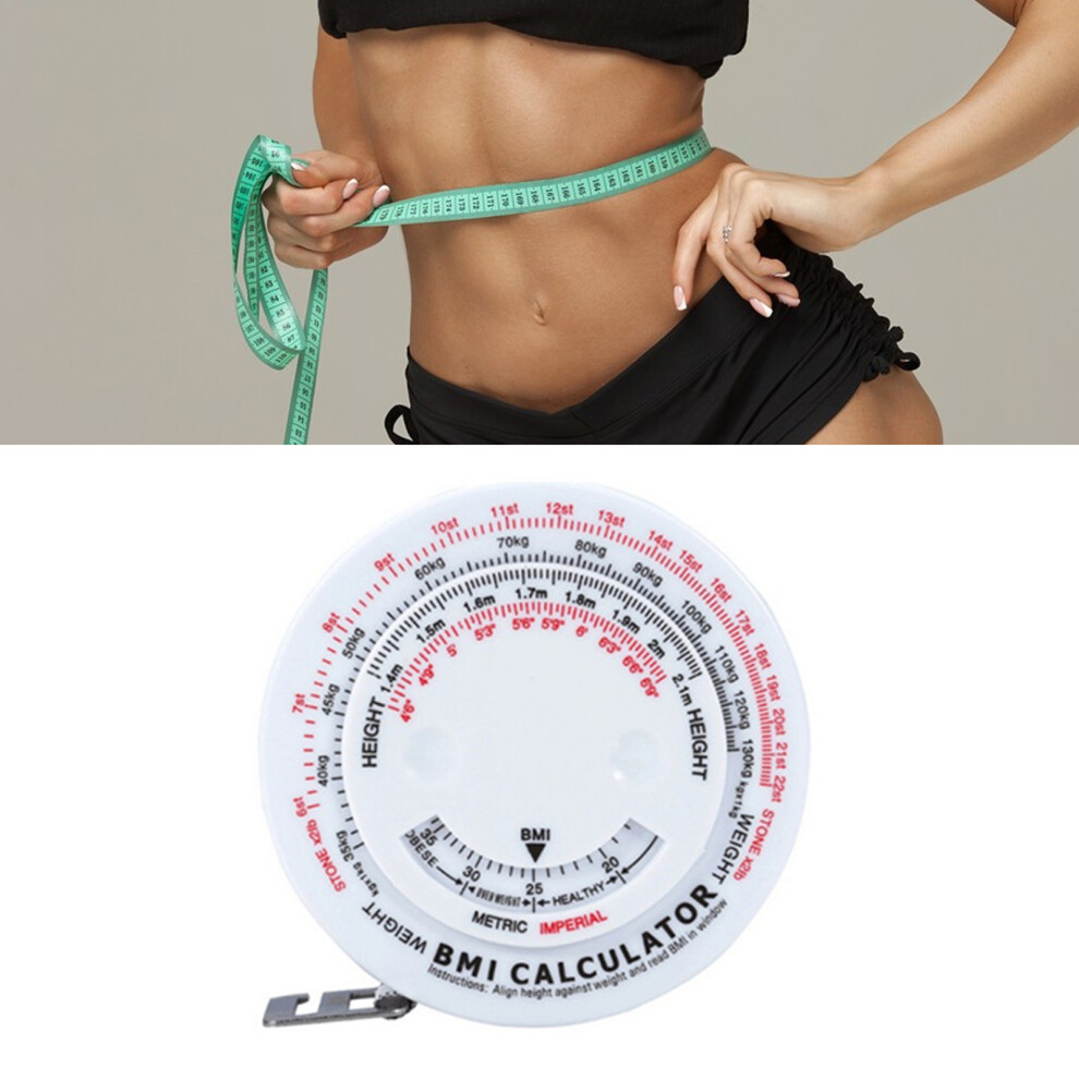 White Round Bmi Measuring Tape Automatic Retractable Waistline Tape Calculator Portable Health Tape Measures Tools
