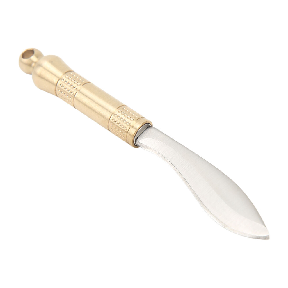 Pocket Knife Brass Stainless Steel with Key Ring Leather Case Outdoor Mini Knife for Unpacking