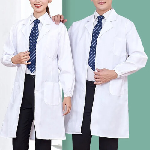Herren Damen Weißes Baumwoll-Laborkittel XL, Langarm, Elastische Bündchen