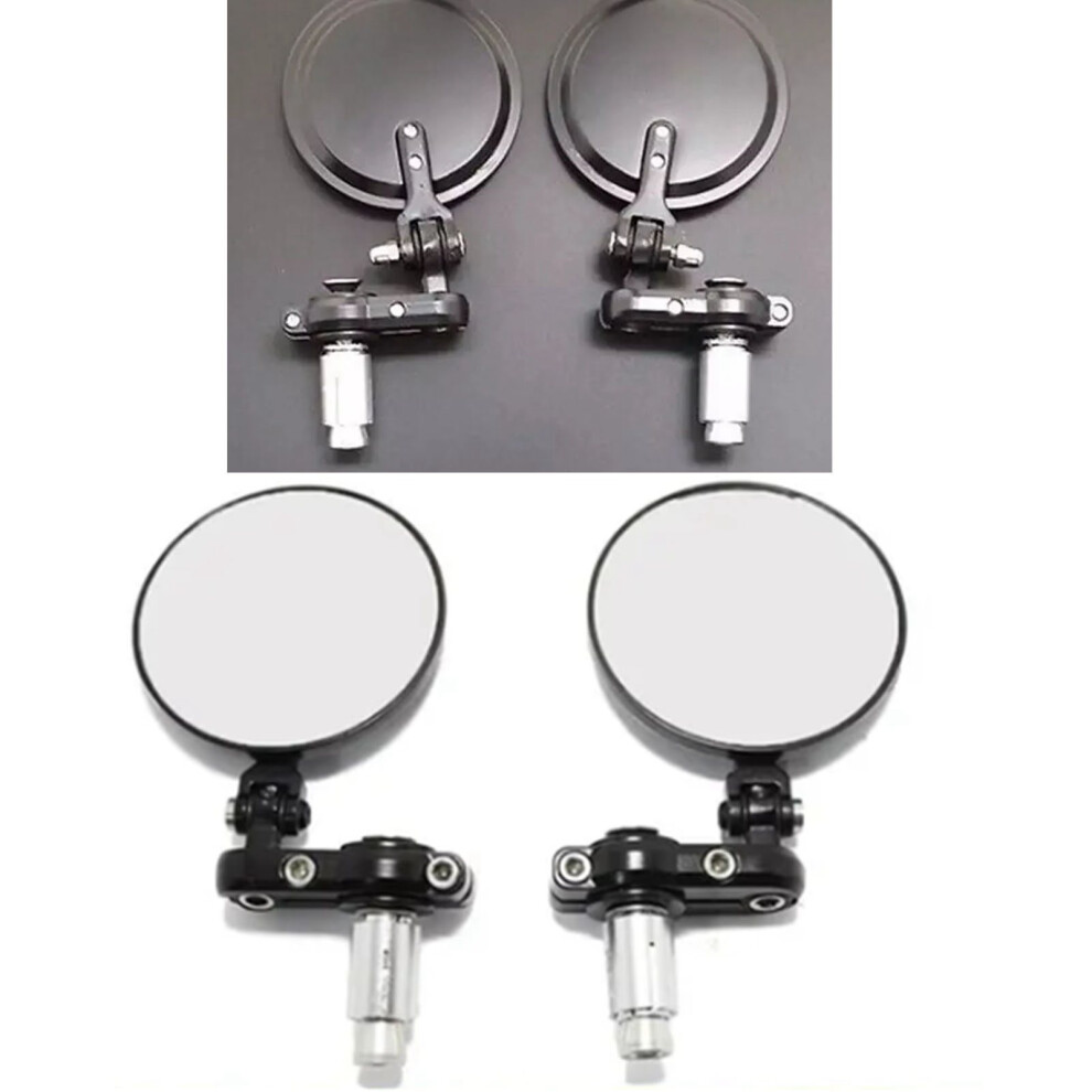 2 Pcs Motorcycle Rearview Mirror Round Folding Bar End Rear View Side Mirror For 7/8In Outer Diameter Handlebar Black 8281319411127
