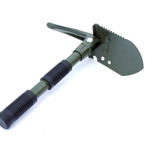 Grüner Carbonstahl-Camping-Spaten, Doppelgriff, kompakt 39 cm 2