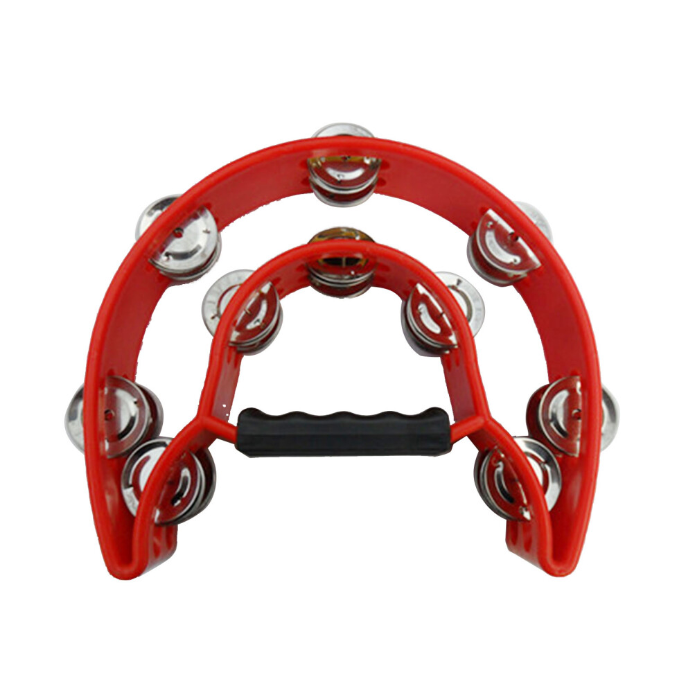 Double Row Tambourine with Metal Jingles ABS Plastic Hand Rhythm Percussion Instrument Red