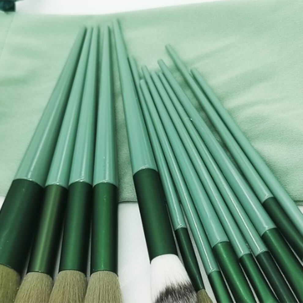 Makeup Brushes 13pcs Green Skin Friendly Bristles Washable Reusable Portable Storage Bag Professional Cosmetic Brushes